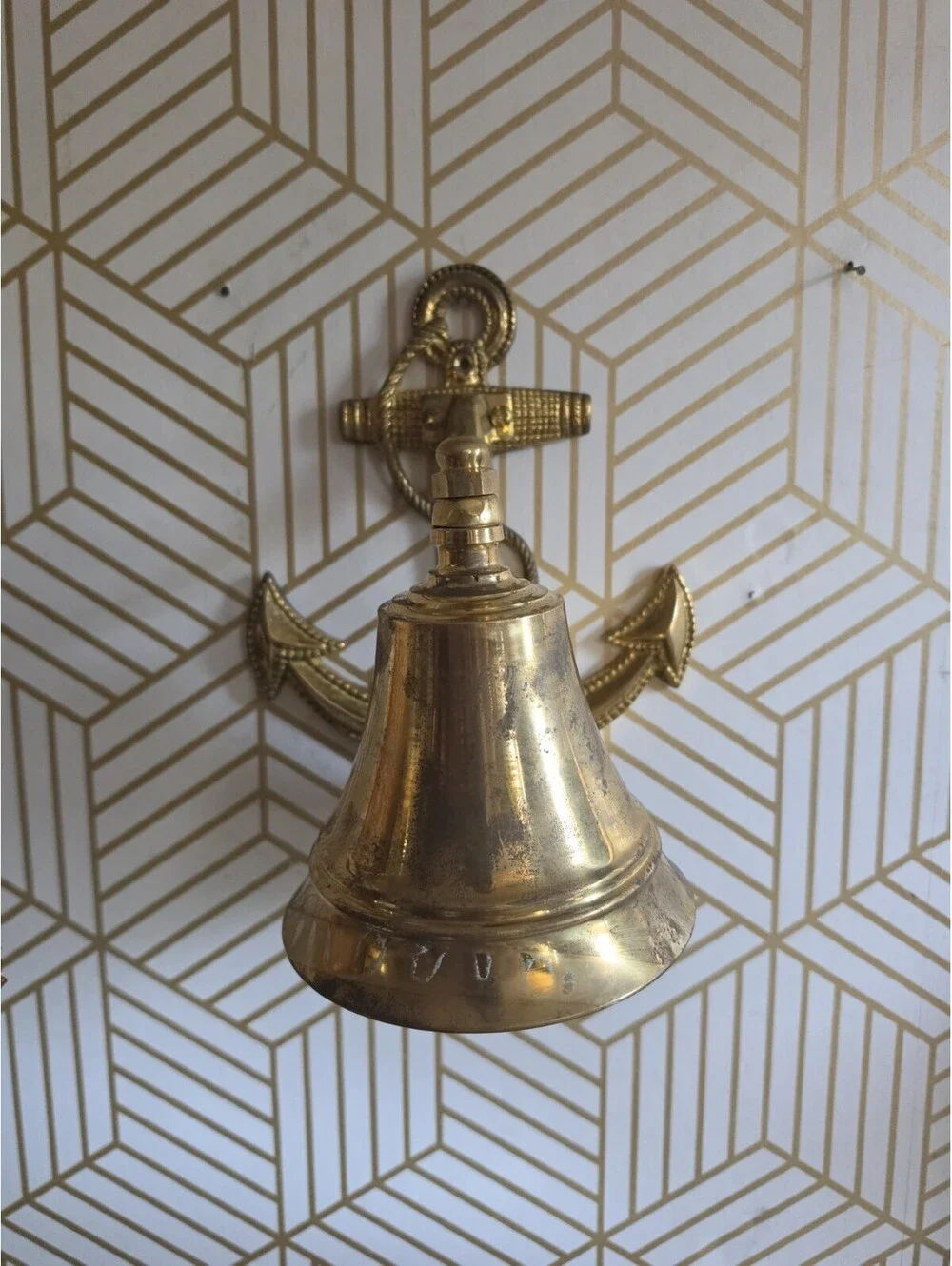 Vintage Brass Anchor Bell Ship Style Wall Mountable Nautical Decor
